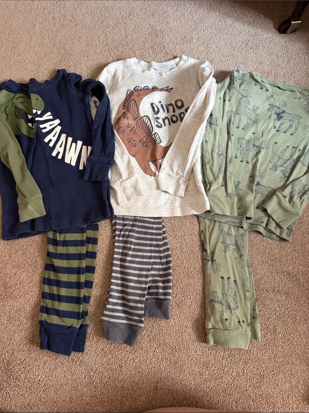 3-Piece Boys Pajama Set Bundle - Navy, Gray, Olive 4T